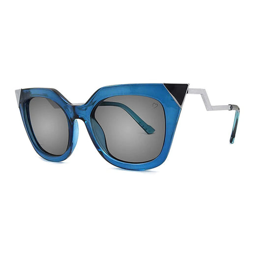 Elevate Your Style with Ruby Rocks: Mykonos Blue Metal-Tipped Angled Temple Sunglasses