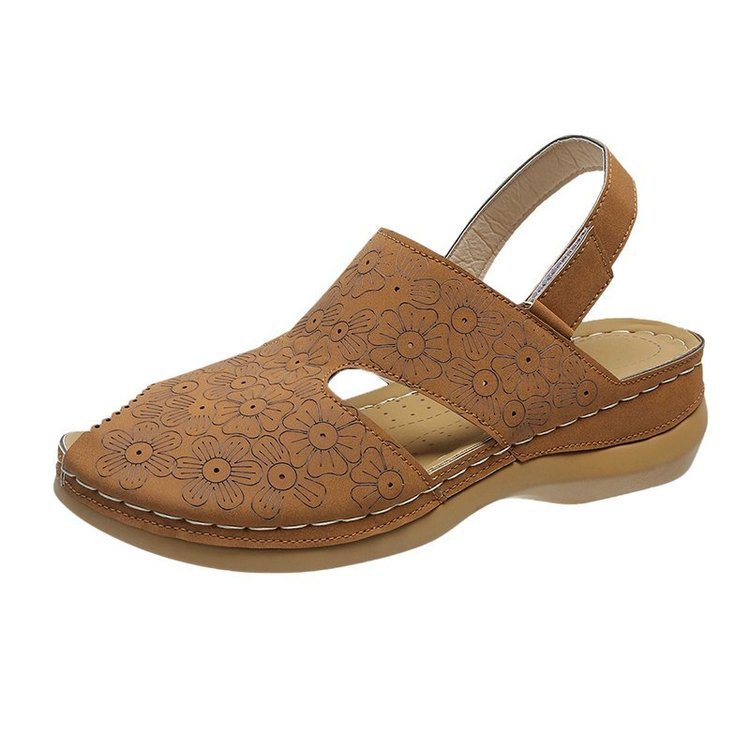 Sandals - Flower Fish Mouth Hollow Wedge Heel