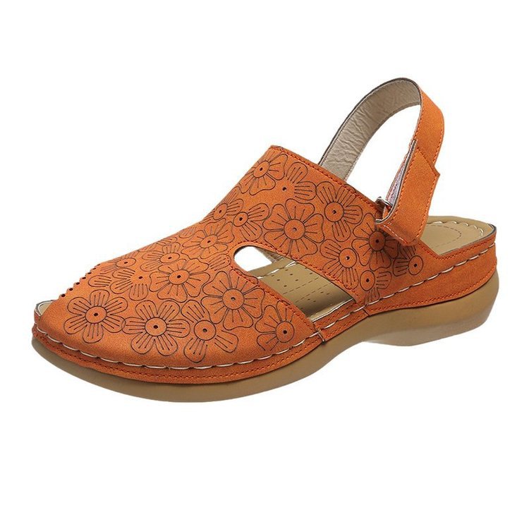 Sandals - Flower Fish Mouth Hollow Wedge Heel