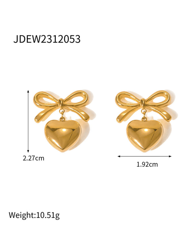 Earrings - French Elegant INS Style Fashionable 18K Gold Plated - Stainless Steel Love Pendant