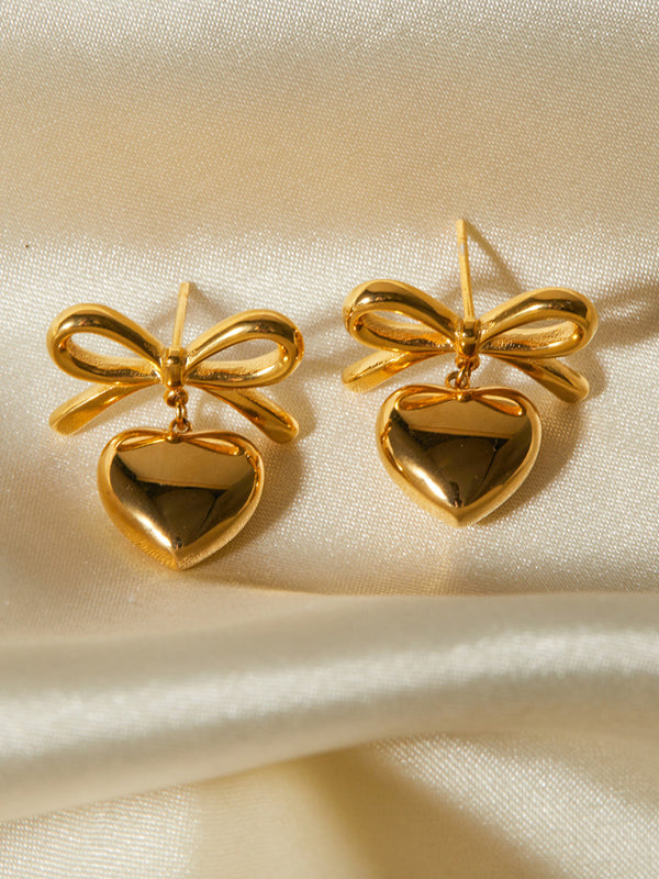 Earrings - French Elegant INS Style Fashionable 18K Gold Plated - Stainless Steel Love Pendant