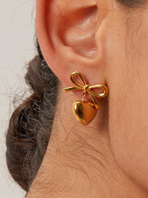 Earrings - French Elegant INS Style Fashionable 18K Gold Plated - Stainless Steel Love Pendant