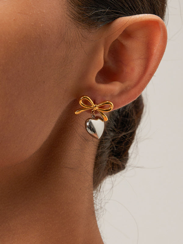Earrings - French Elegant INS Style Fashionable 18K Gold Plated - Stainless Steel Love Pendant