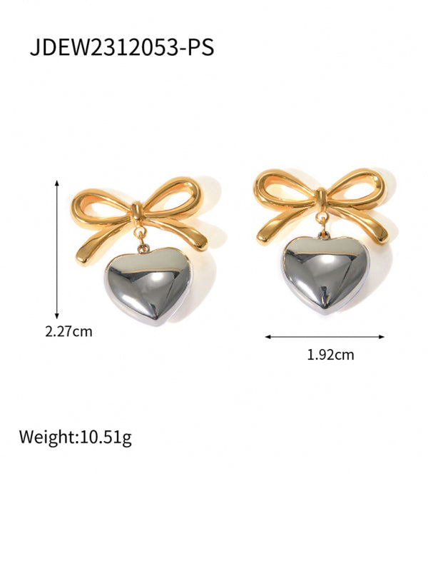 Earrings - French Elegant INS Style Fashionable 18K Gold Plated - Stainless Steel Love Pendant