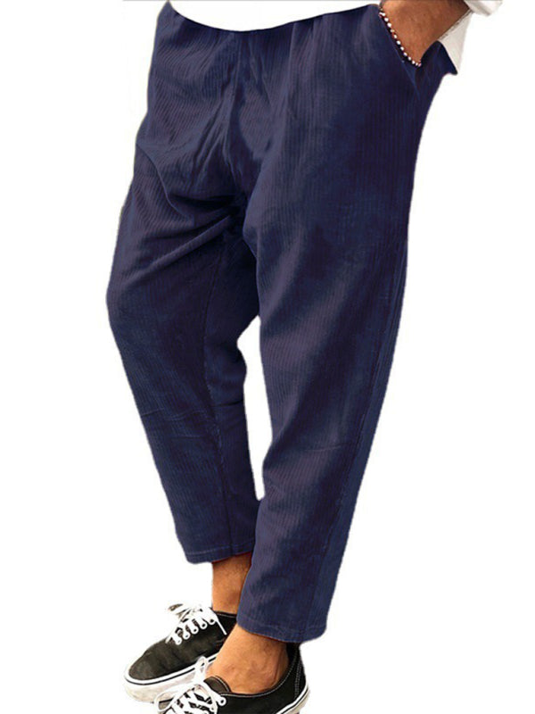 Loose Casual Straight Cropped Pants - Corduroy