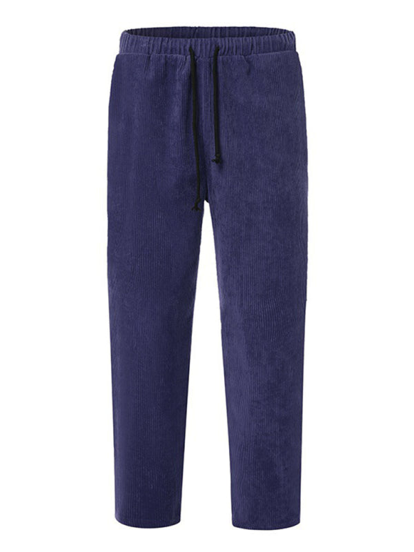 Loose Casual Straight Cropped Pants - Corduroy
