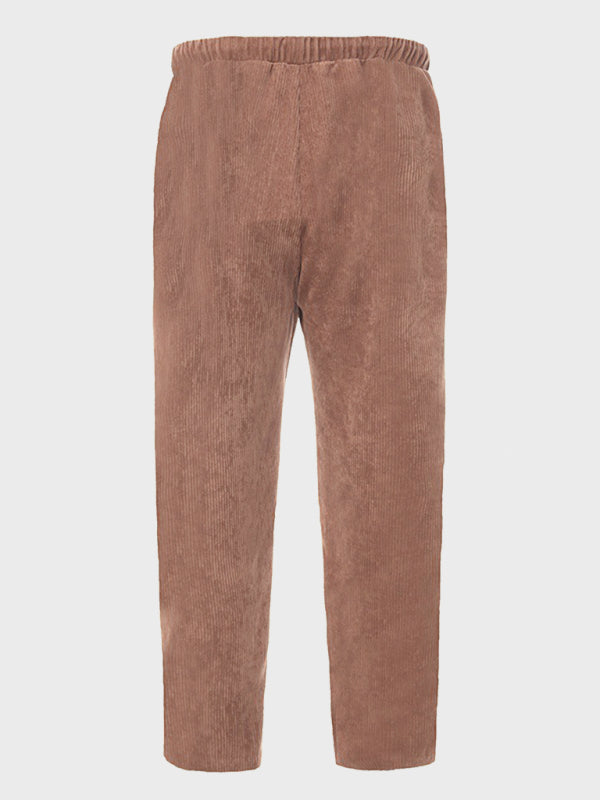 Loose Casual Straight Cropped Pants - Corduroy