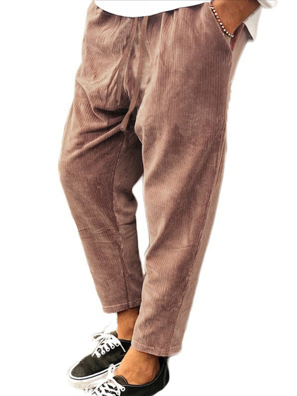 Loose Casual Straight Cropped Pants - Corduroy