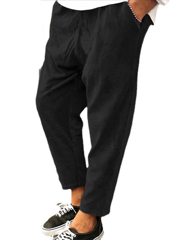 Loose Casual Straight Cropped Pants - Corduroy