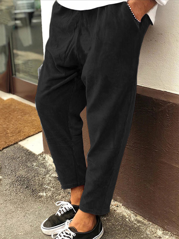 Loose Casual Straight Cropped Pants - Corduroy