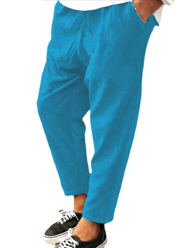 Loose Casual Straight Cropped Pants - Corduroy