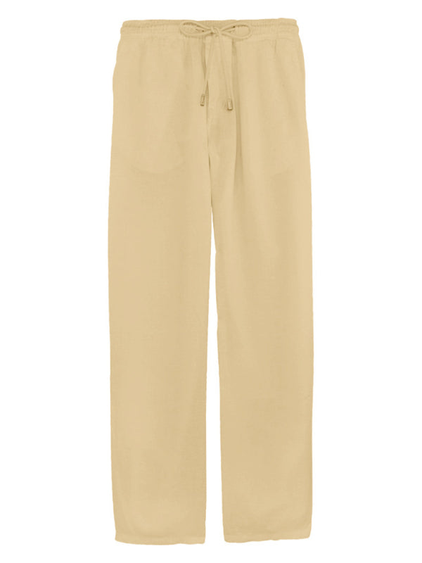 Casual Drawstring Trousers - Woven Cotton Linen Loose