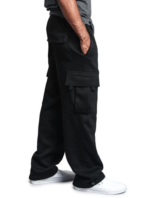 Multi-pocket Loose Fit Cargo Pants - Solid Color Elastic Waist
