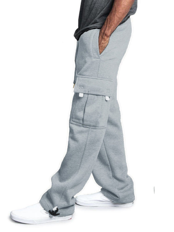 Multi-pocket Loose Fit Cargo Pants - Solid Color Elastic Waist