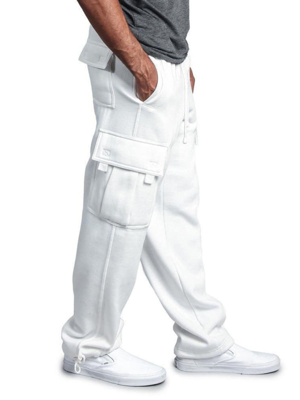 Multi-pocket Loose Fit Cargo Pants - Solid Color Elastic Waist
