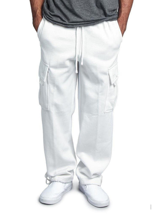 Multi-pocket Loose Fit Cargo Pants - Solid Color Elastic Waist