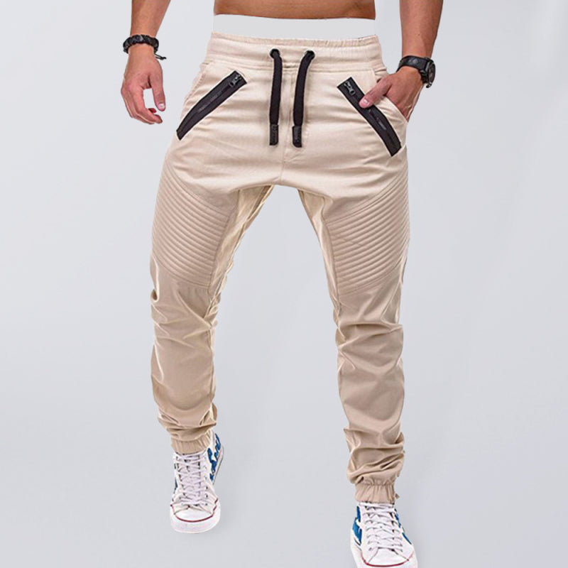 Casual Pants - Contrasting color Zipped Loose-fitting