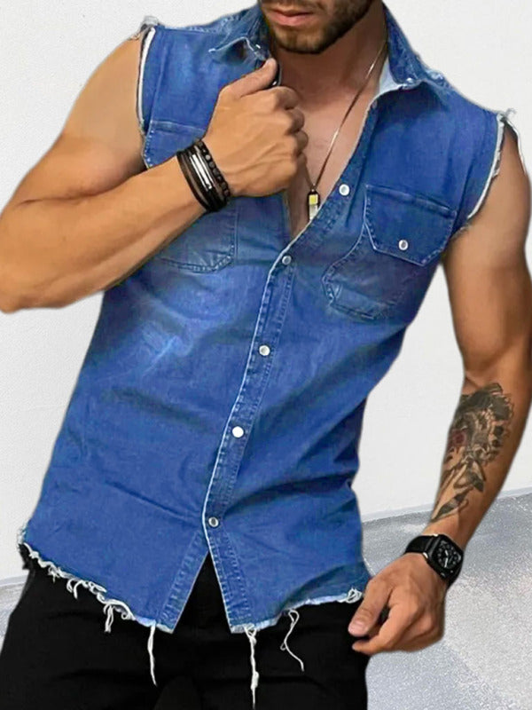 Vests - Denim Lapel Sleeveless