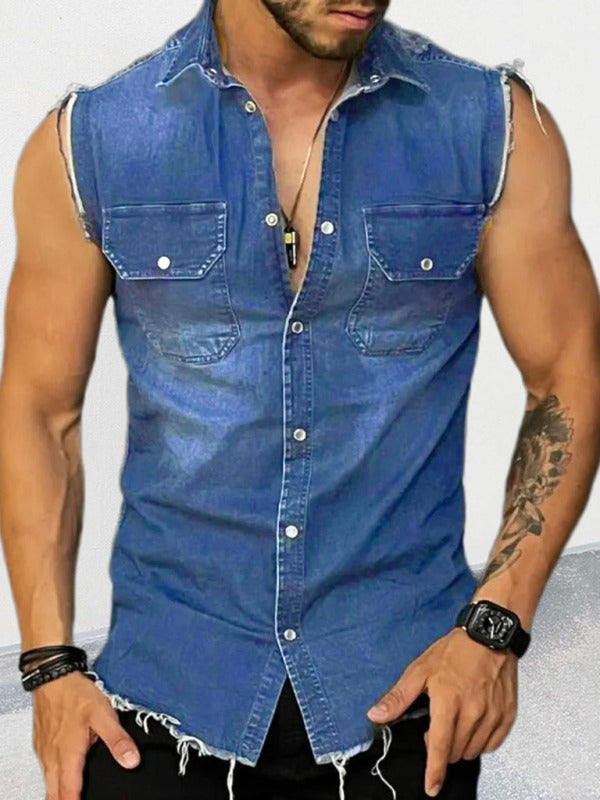 Vests - Denim Lapel Sleeveless