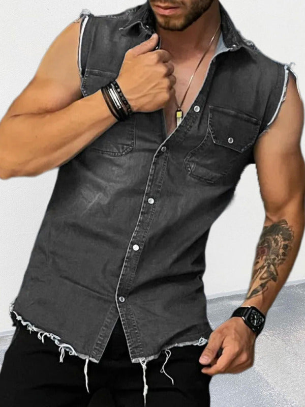 Vests - Denim Lapel Sleeveless