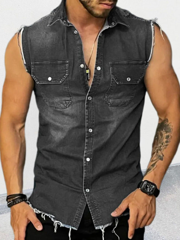 Vests - Denim Lapel Sleeveless