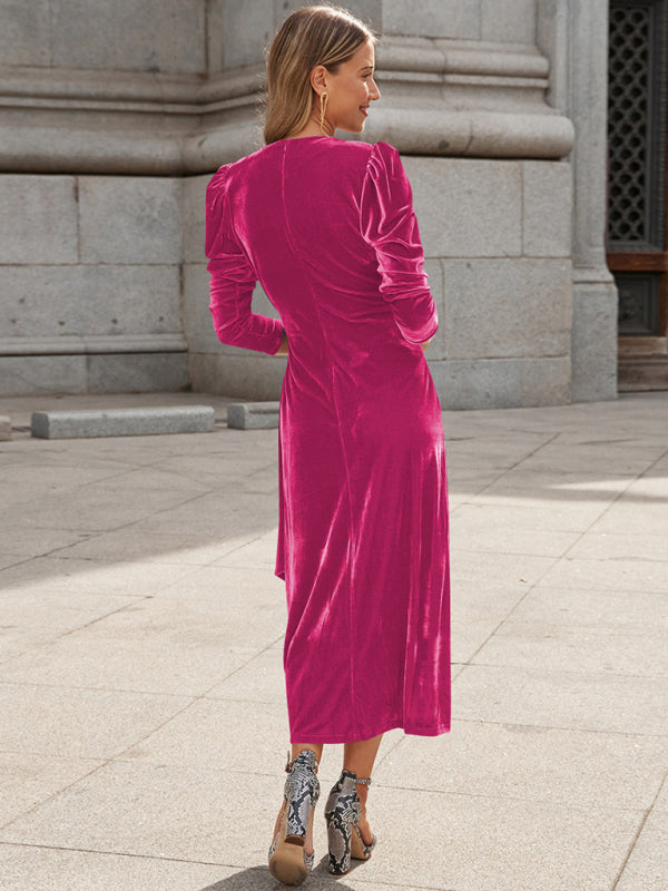 Everyday Dress - French Elegant Long Sleeve Evening Gown Gold Velvet