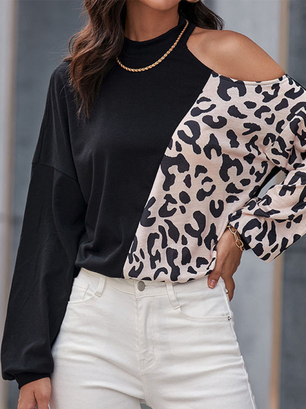 Half Turtle Neck Top - Long Sleeve Hollow Off Shoulder Bottoming Shirt