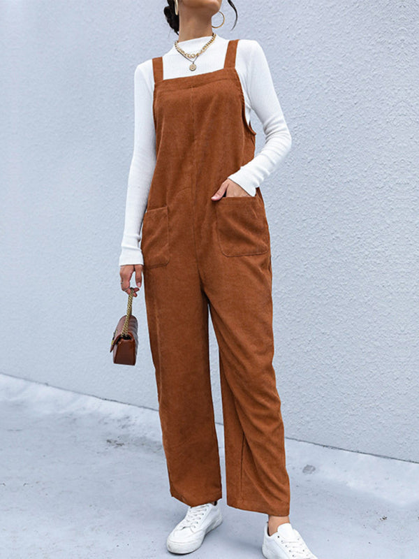 Solid Color Overalls - Corduroy Pants Loose