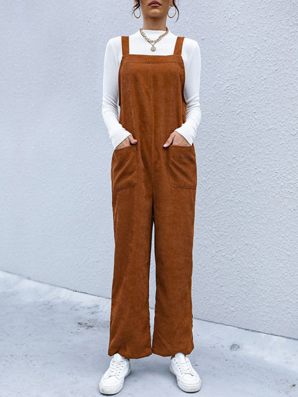 Solid Color Overalls - Corduroy Pants Loose