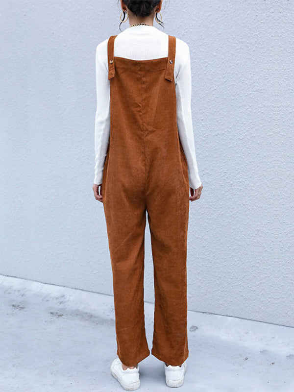 Solid Color Overalls - Corduroy Pants Loose