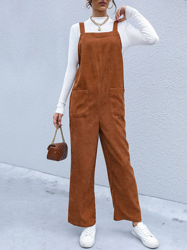 Solid Color Overalls - Corduroy Pants Loose