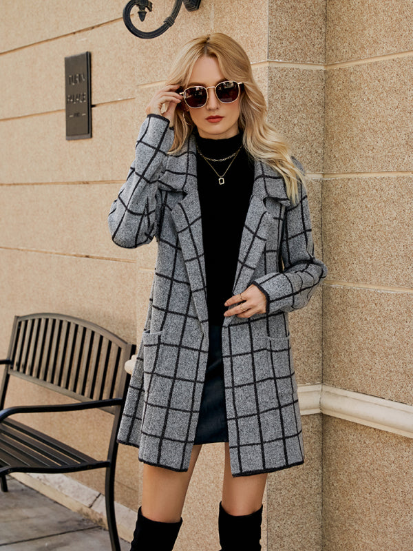 Cardigan - Houndstooth Lapel Knitted Cardigan