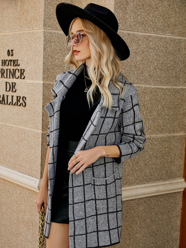 Cardigan - Houndstooth Lapel Knitted Cardigan