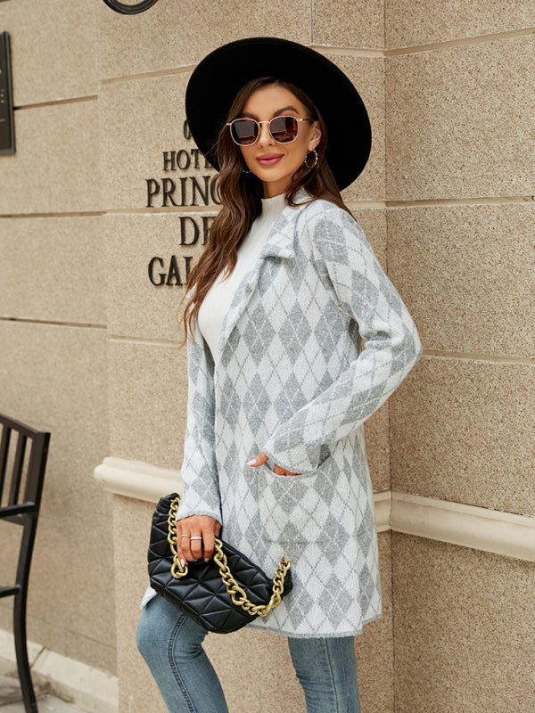 Cardigan - Houndstooth Lapel Knitted Cardigan