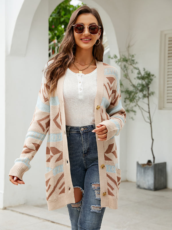 Cardigan - Diamond Loose Jacquard Knitted