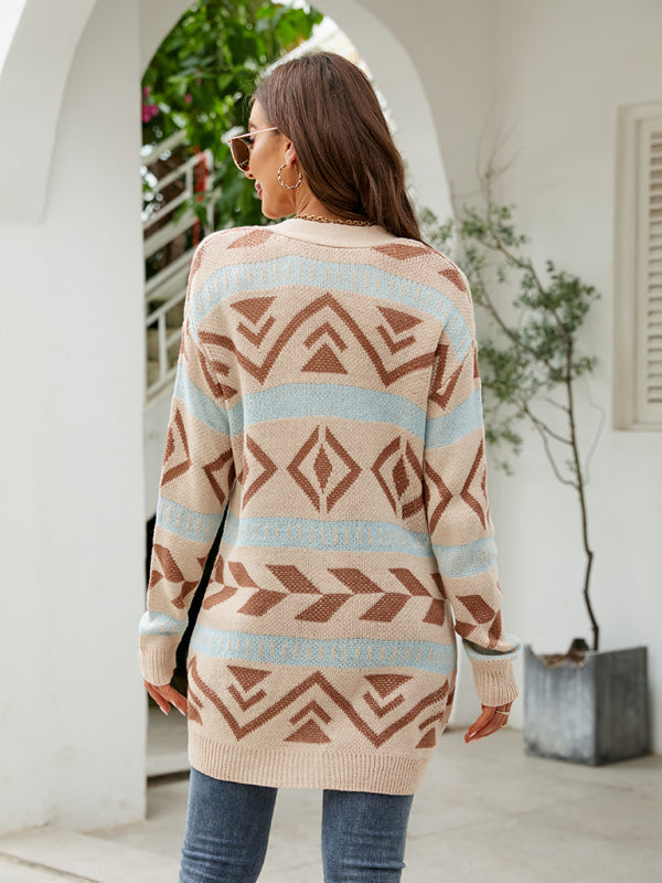 Cardigan - Diamond Loose Jacquard Knitted