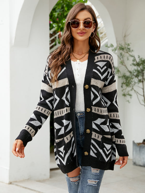 Cardigan - Diamond Loose Jacquard Knitted