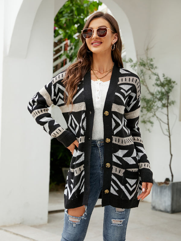 Cardigan - Diamond Loose Jacquard Knitted