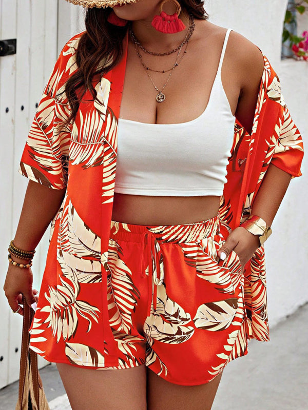 Stylish Printed Resort Cardigan and Shorts Set