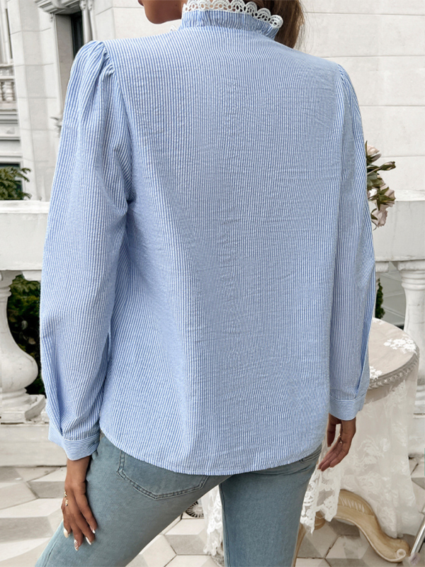 Shirts & Blouses - Temperament Contrast Striped Shirt