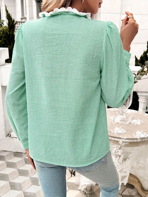 Shirts & Blouses - Temperament Contrast Striped Shirt