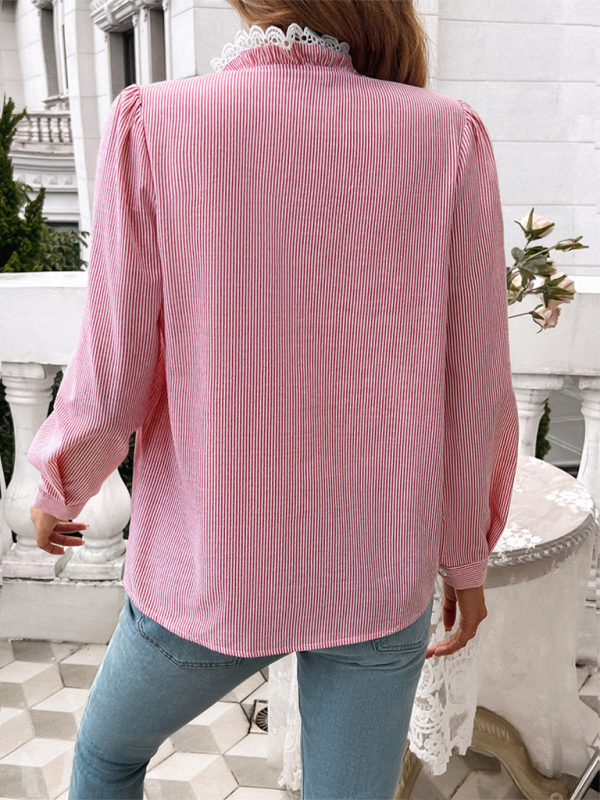 Shirts & Blouses - Temperament Contrast Striped Shirt