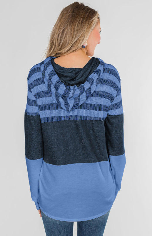 Women's Loose Striped Contrast Long Sleeve Pullover Hoodie