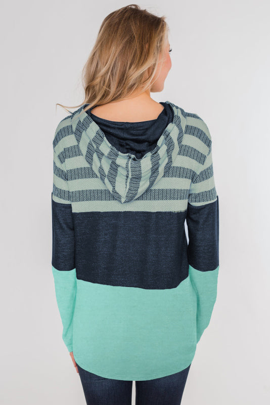 Women's Loose Striped Contrast Long Sleeve Pullover Hoodie