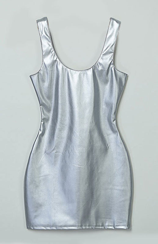 Tight-Fitting Sleeveless Pu Patent Leather Dress
