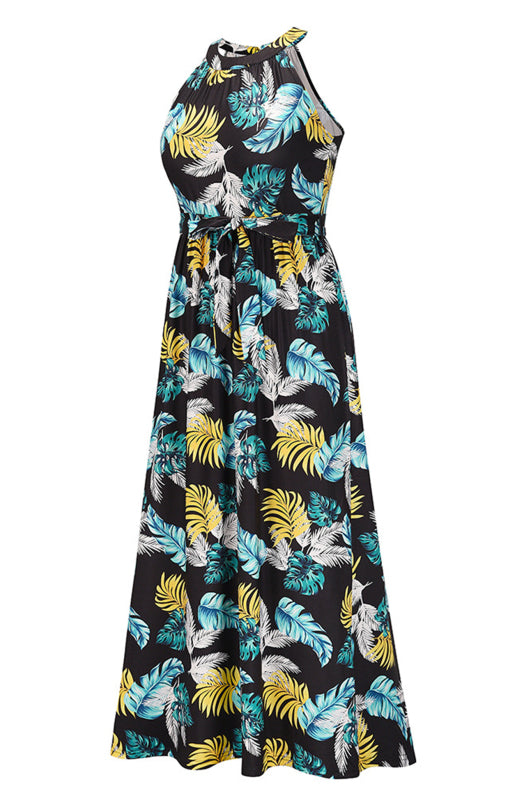 Women's Vintage Halterneck Print Beach Dress