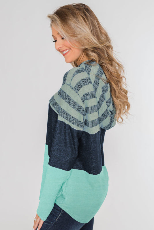Women's Loose Striped Contrast Long Sleeve Pullover Hoodie