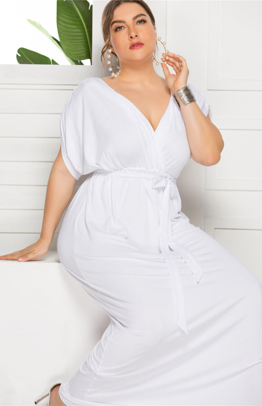 Women's Plus Size Deep V Solid Dress