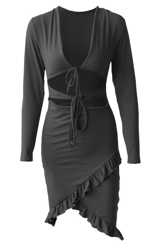 Strappy -  Long Sleeve, V-Neck, Cut-Out Dress