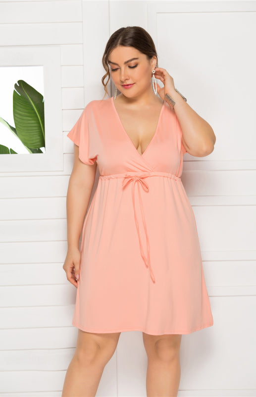 Women's Plus Size Deep V Solid Dress